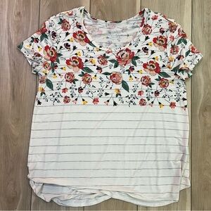 Grace & Lace Floral Stripe Short Sleeve Tee / XL